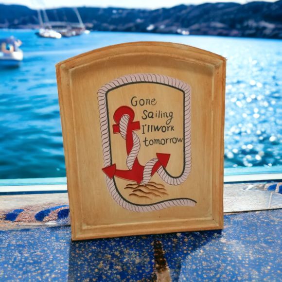 Nautical Anchor Wooden Key Holder Container Gone Sailing I'll Work Tomorrow - Picture 1 of 7